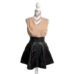 Double Zero Dress‎ Tan Sleeveless Vegan Leather, Skater Party Cocktail Medium